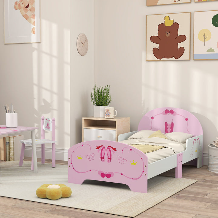 AIYAPLAY Ballet Theme Toddler Bed Frame with Safety Rails for 3-6 Years, Pink