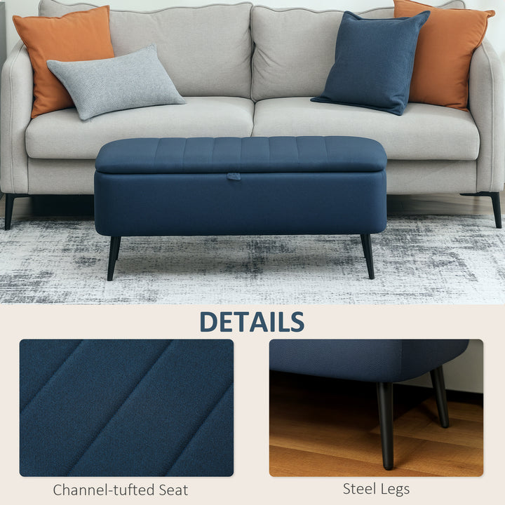 92 x 31cm Linen-Look Storage Ottoman - Dark Blue