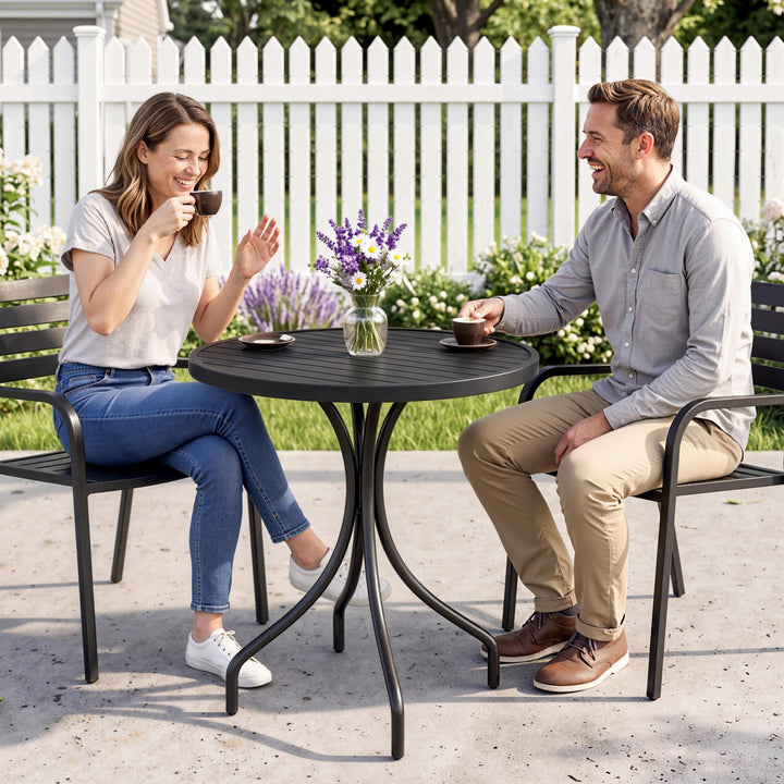 66cm Patio Table, Round Garden Table, Outdoor Side Table with Steel Fr