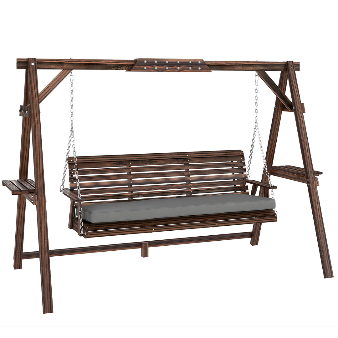 3 Seater Garden Swing Seat, Wooden Swing Chair Bench with Cushion, Sid