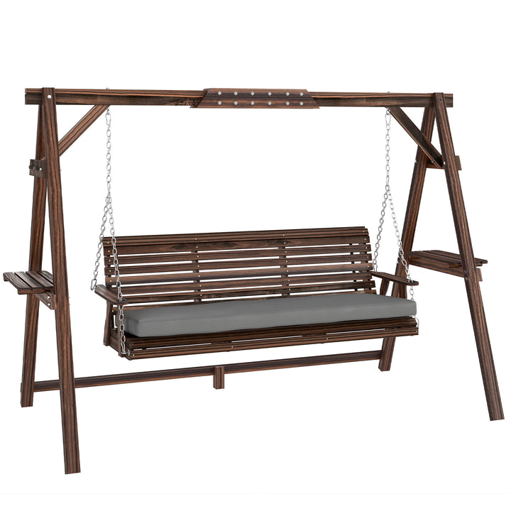 3 Seater Garden Swing Seat, Wooden Swing Chair Bench with Cushion, Sid