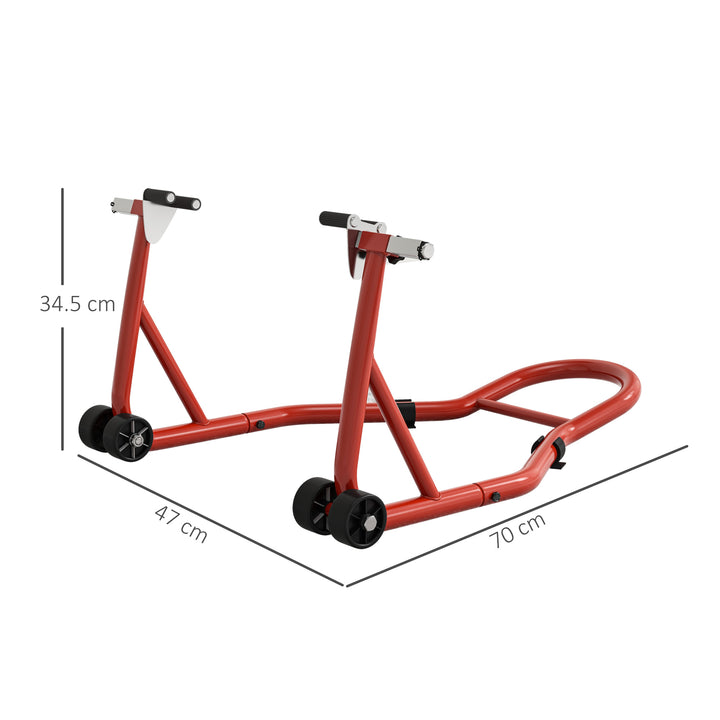 Front Motorcycle Paddock Stand Motorbike Stand with Anti-Slip Mat, U-Shaped and L-Shaped Adapters, 200 kg Capacity, for 18", 17" and 10" Tyre, Red