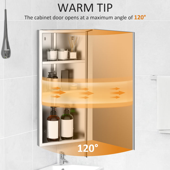 Stainless Steel Wall mounted Bathroom Corner Mirror Storage Cabinet Single Door 300mm (W)