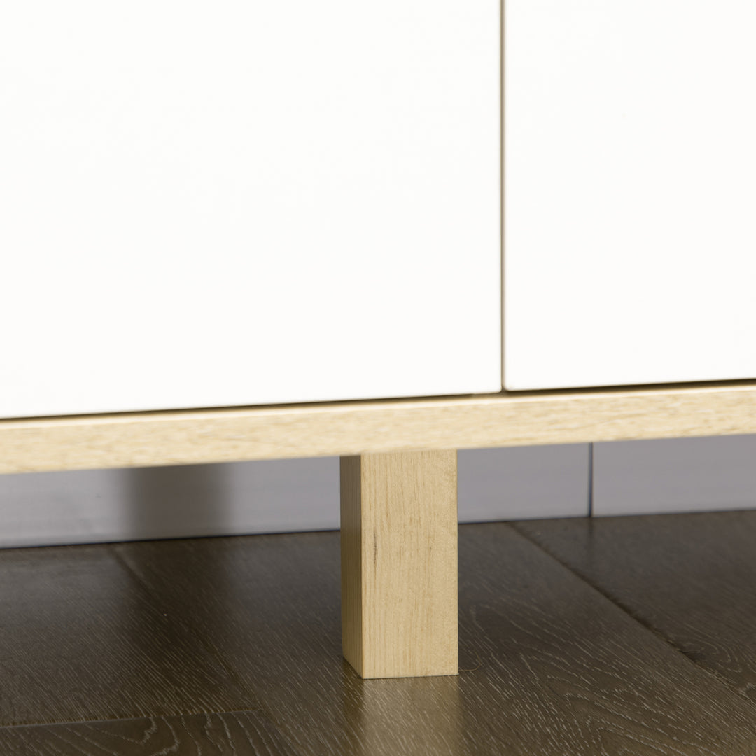 Bedroom Chest of Drawers, Wide 6-Drawer Dresser, Storage Drawer Unit with Wood Legs for Living Room, White and Light Brown