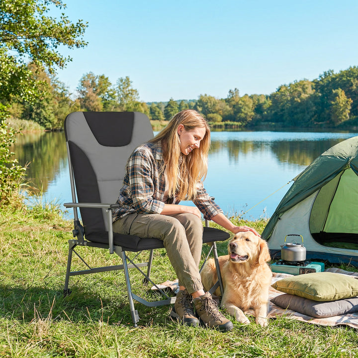 Camping Chair Padded Reclining Folding Chair with Wide Armrests for Ad