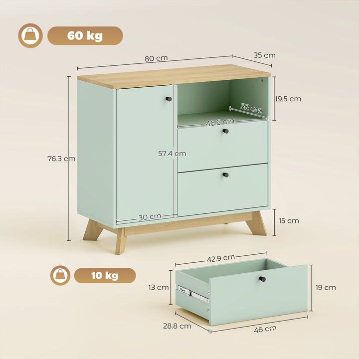 Sideboard Storage Cabinet, 80 cm Buffet Cabinet with 2 Drawers, Open C