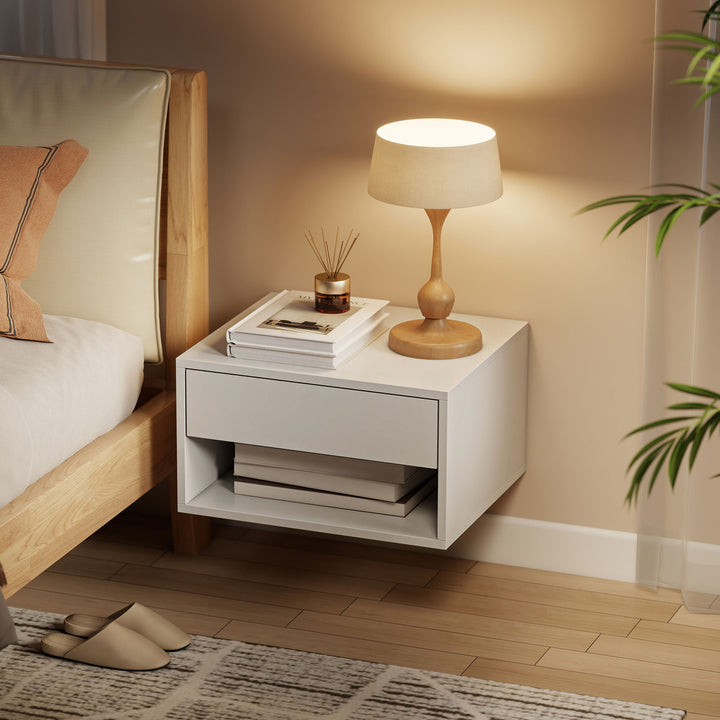Set of Two Floating Bedside Tables - White