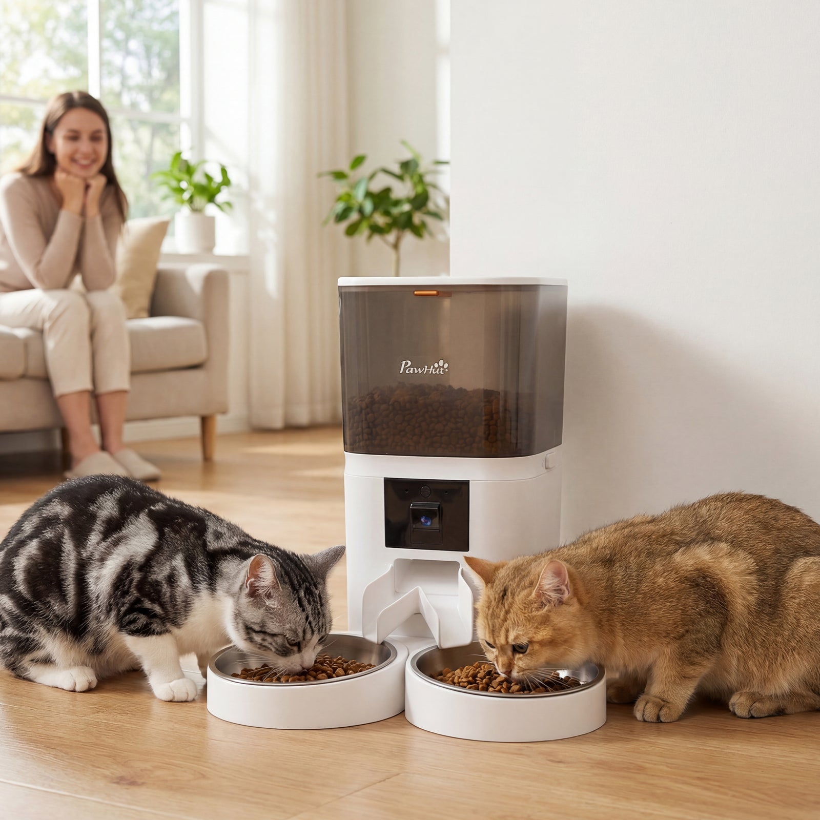 Automatic Cat Feeder for 2 Cats with HD Camera，2.4G & 5G WiFi Pet Food