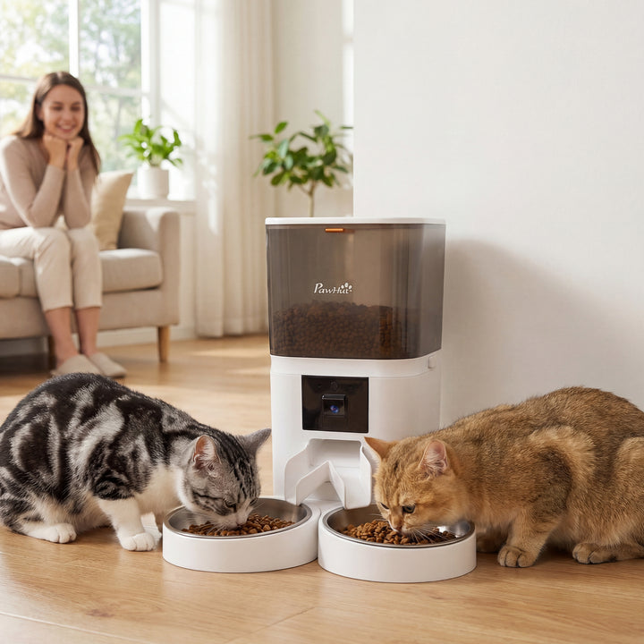 Automatic Cat Feeder for 2 Cats with HD Camera，2.4G &amp; 5G WiFi Pet Food