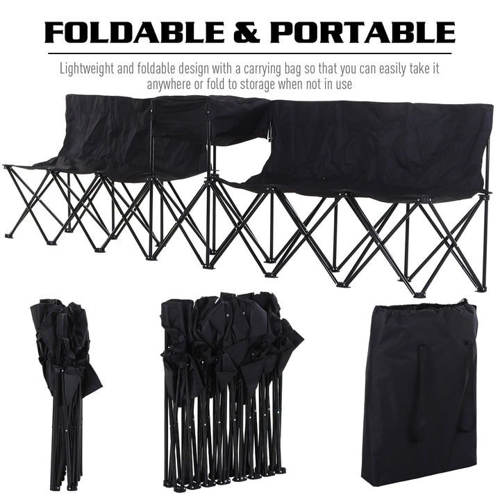 6 Seat Folding Sports Bench Portable Sports Team Bench Spectator Chair with Cooler Bag and Carrying Bag for Outdoor Picnic Camping - Black