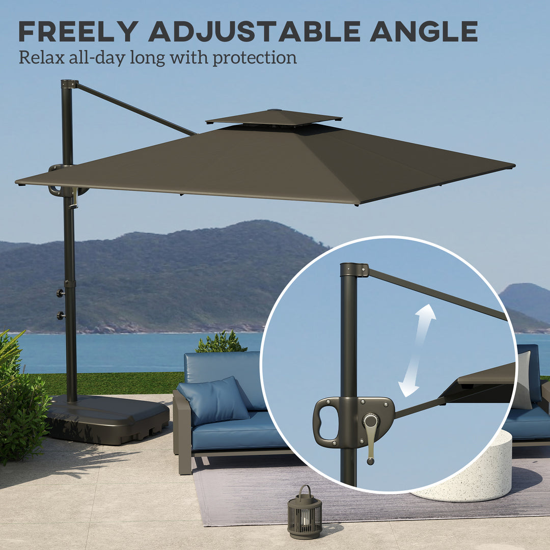 Cantilever Parasol with Weighted Base Double Top Garden Parasol Square Hanging Patio Umbrella with Crank Tilt Dark Grey