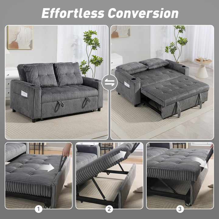 MCL 2 Seater Click Clack Sofa Bed with Pull Out Design, Corduroy Upholstery - Charcoal Grey