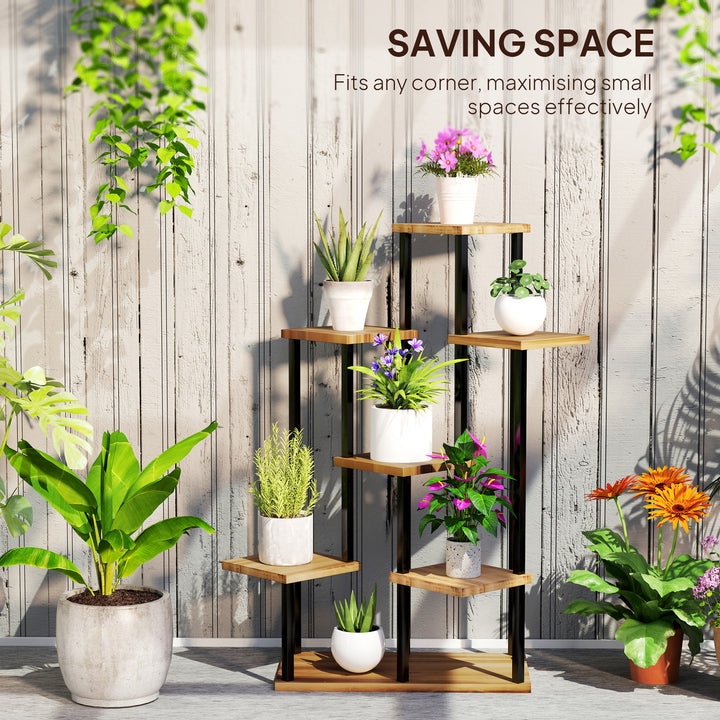 Seven Wooden Shelf Plant Stand