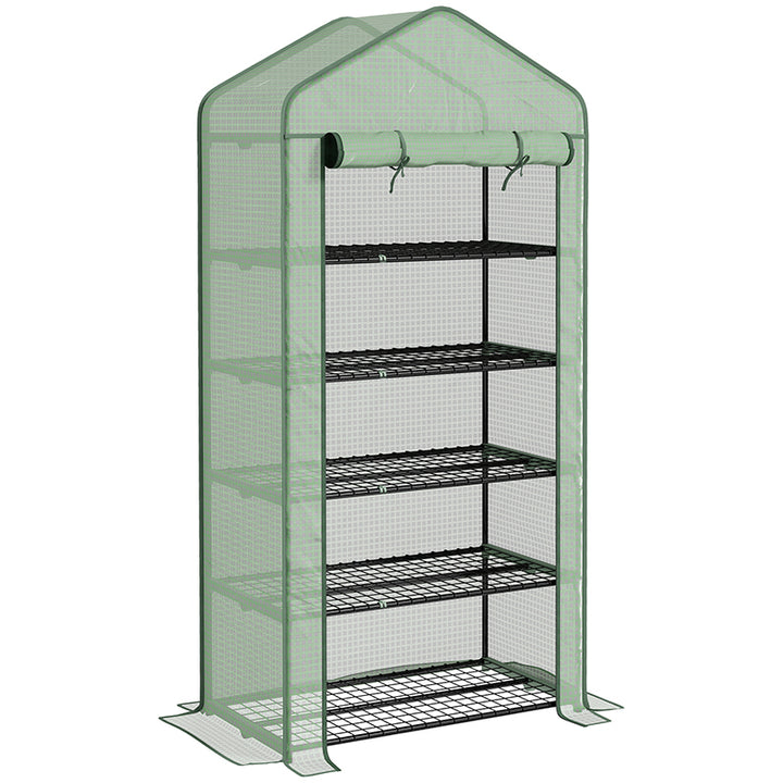 Outsunny Portable Greenhouse: 5-Tier Shelving, Reinforced PE Cover, Roll-up Door, Green | Aosom UK