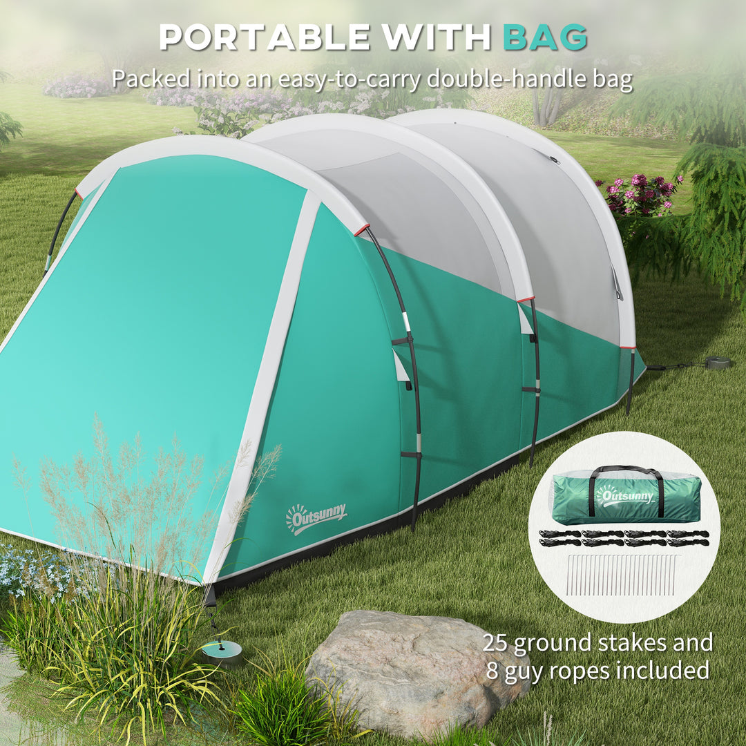 Three-Man, 3000mm Water-Resistant Two-Room Tunnel Tent - Green