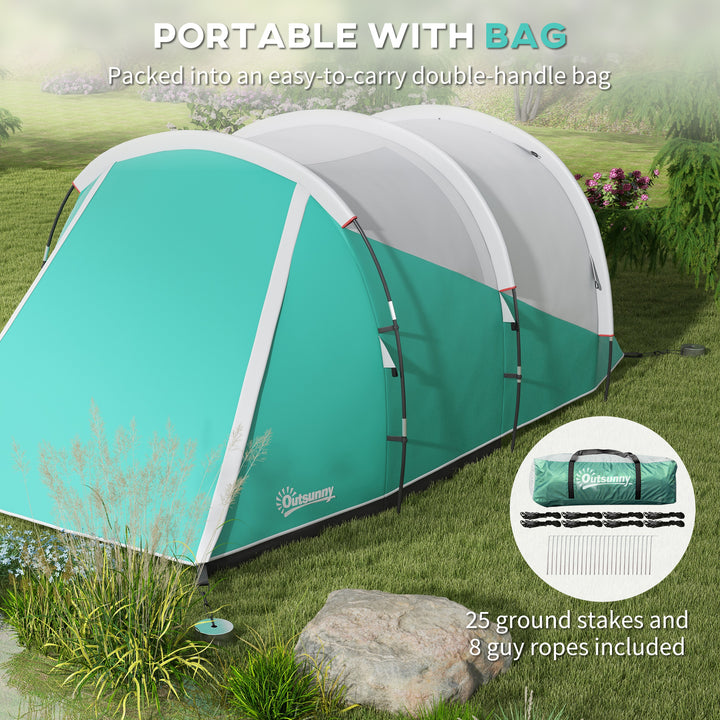 Three-Man, 3000mm Water-Resistant Two-Room Tunnel Tent - Green