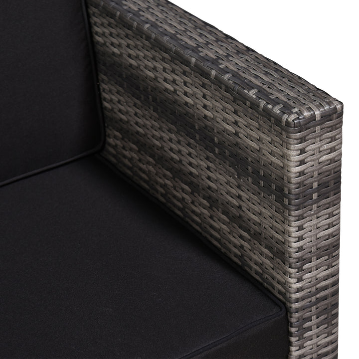 MCL 3 Pieces Rattan Bistro Set, Wicker Garden Furniture Set with Glass Top Coffee Table and Chairs, Thickened Washable Cushions for Outdoor, Patio, Balcony, Grey