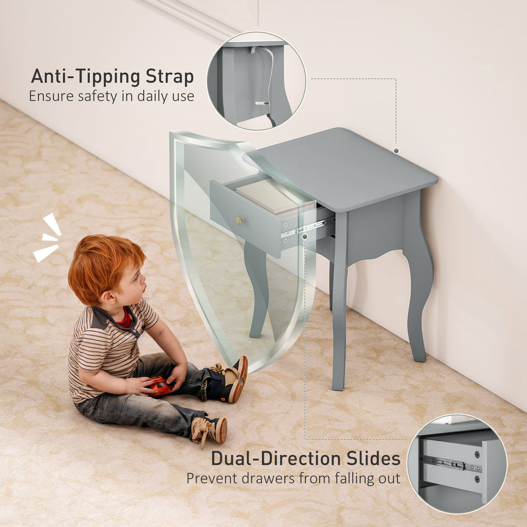 French Style Side Table with Drawer - Grey