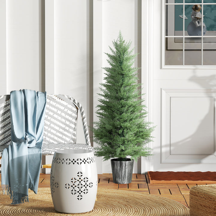 HOMCOM 135cm Artificial Cypress Trees Set of 2, UV Resistant Artificial Plants with Decorative Pot, Fake Plants for Indoor Outdoor Decor, Green