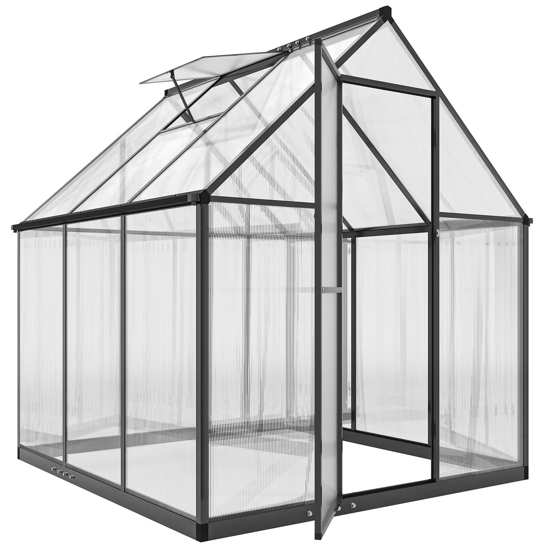 Polycarbonate Greenhouse with Swing Door and Adjustable Window, Walk-in Greenhouse with Rain Gutter, 6 x 6.5ft