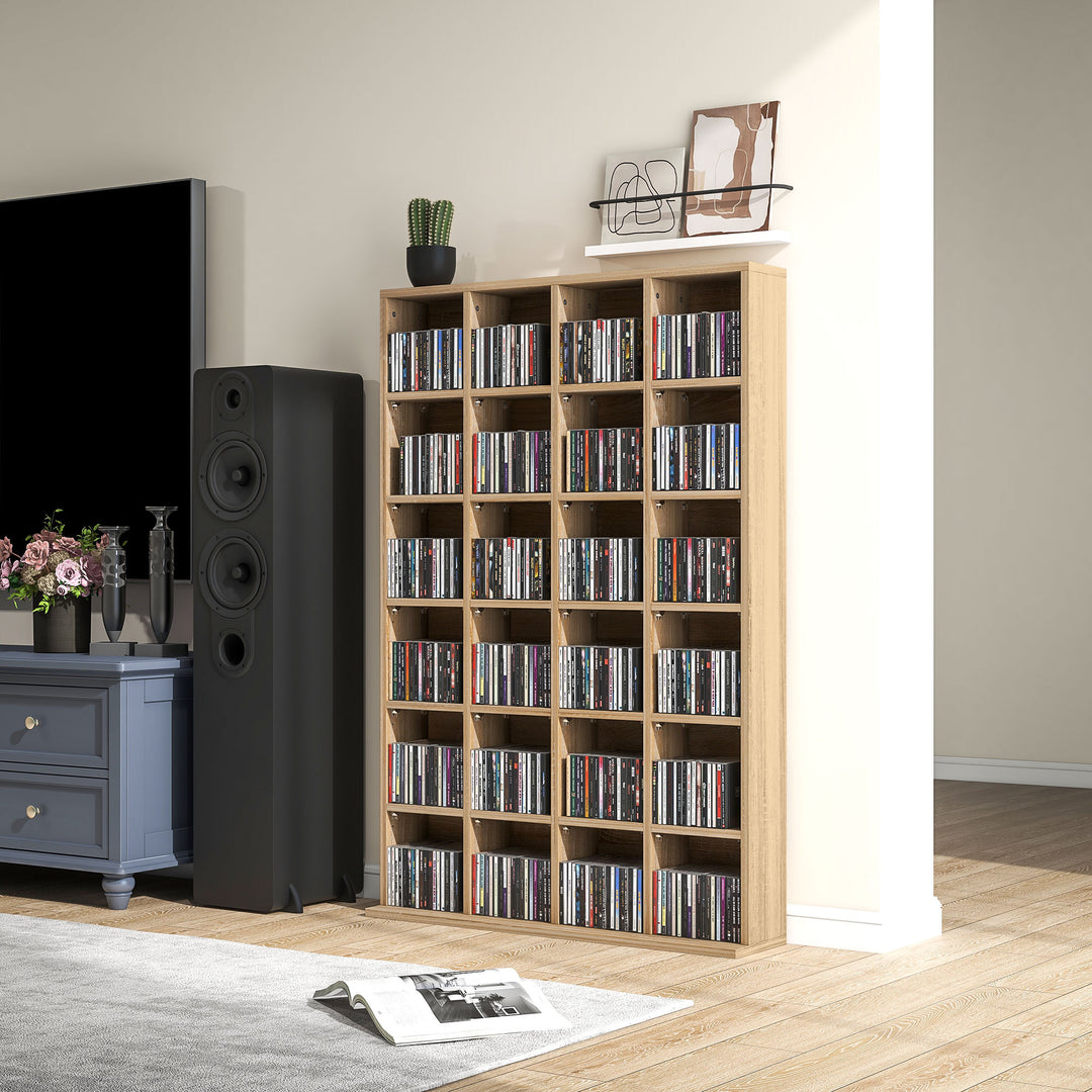 CD Storage Unit with Adjustable Shelves, 89 x 130.5 cm, Nature Wood Finish