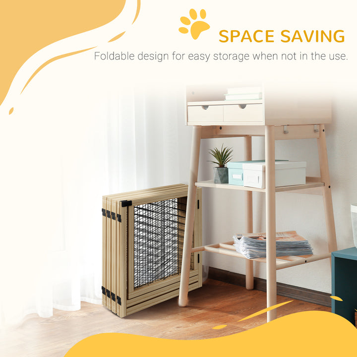 8 Panels Foldable Pet Gate with Support Feet, for House, Doorway, Stairs, Small and Medium Dogs - Natural Wood
