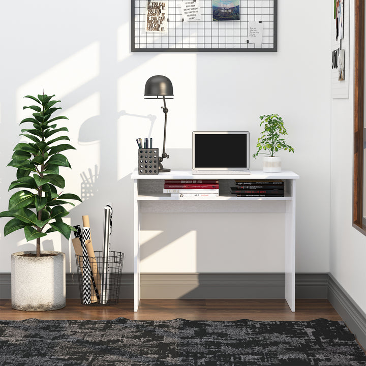 HOMCOM Working Desk with Storage Shelf, Writing Desk, Computer Tablek, Writing Reading for Home and Office, White | Aosom UK