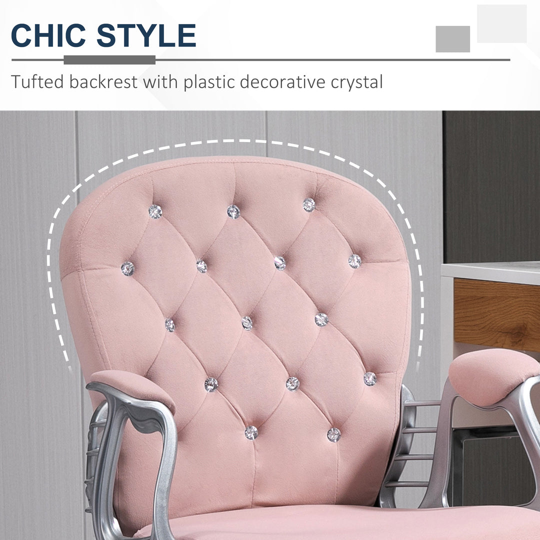 Vinsetto Ergonomic Desk Chair 360° Swivel Diamond Tufted Home Work Velour Padded Base 5 Castor Wheels, Pink