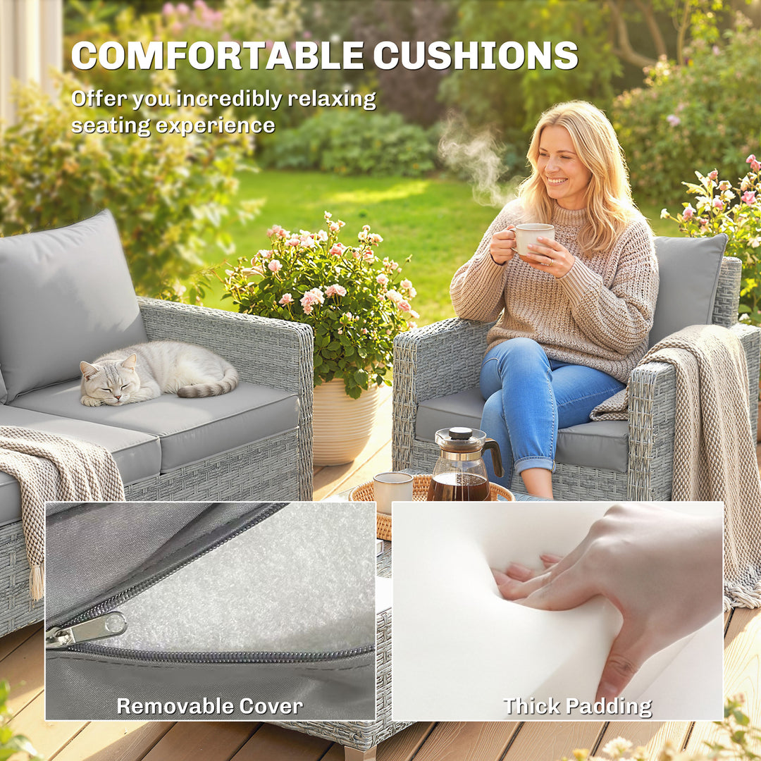 4 Piece Rattan Garden Furniture Set with Loveseat, 2 Armchairs, Glass-