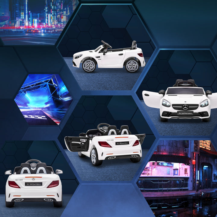 Benz SLC 300 Licensed 12V Kids Electric Ride On, with Music, Remote Control, LED Headlights, Horn, White