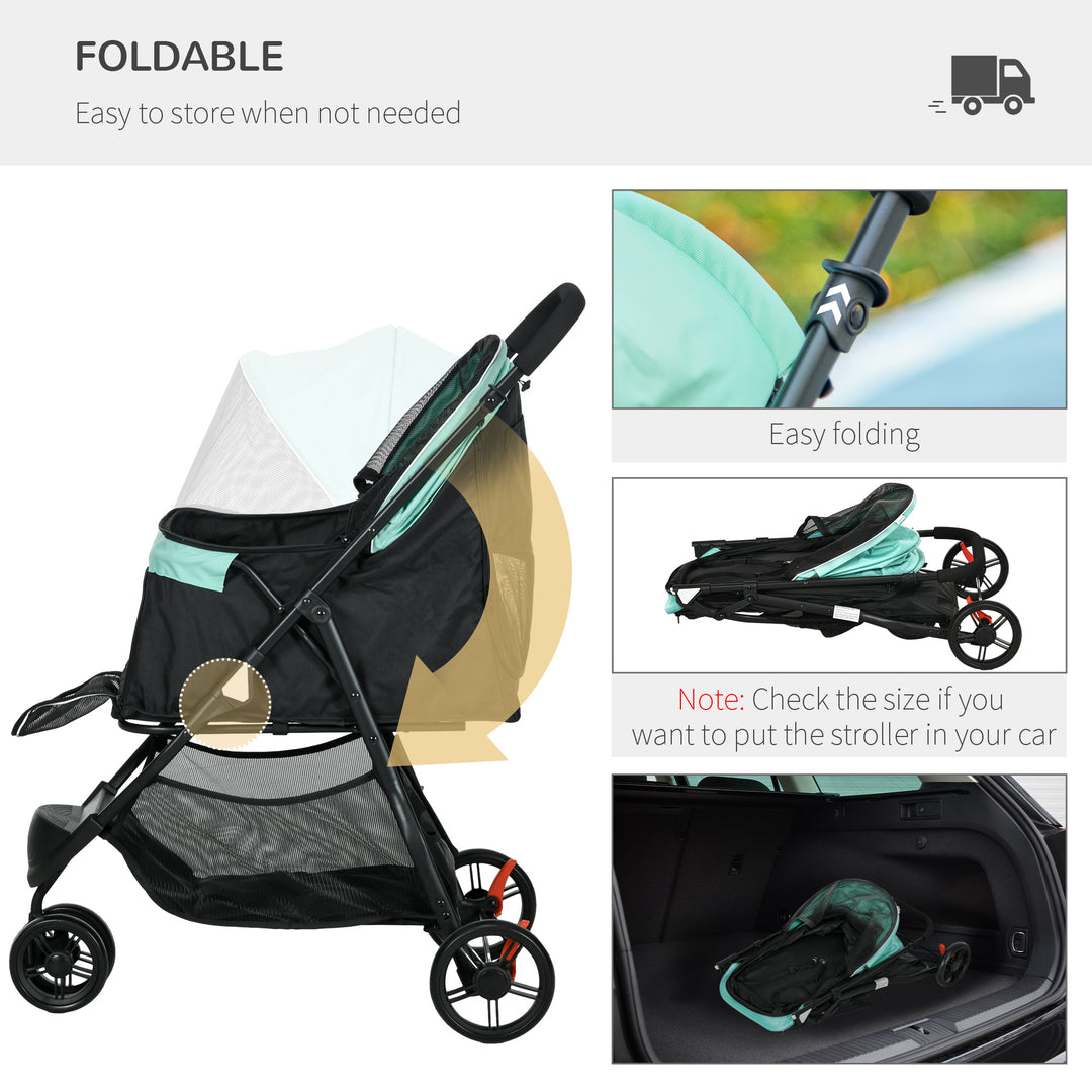 PawHut Lightweight Foldable Pet Stroller with Protective Rain Cover for Extra Small and Small Dogs, Vibrant Green | Aosom UK