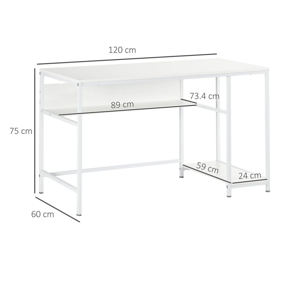 HOMCOM Compact Computer Desk, Small Writing Study Table, Home Office PC Workstation with Storage Shelf, White | Aosom UK