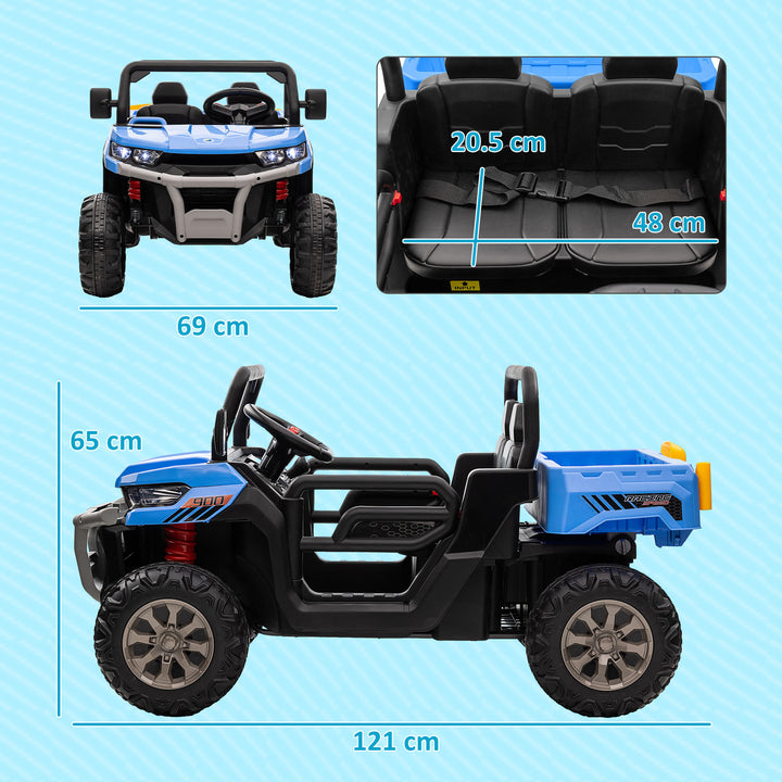 HOMCOM 12V Two-Seater Kids Electric Ride-On Car, with Electric Bucket, Remote Control - Blue