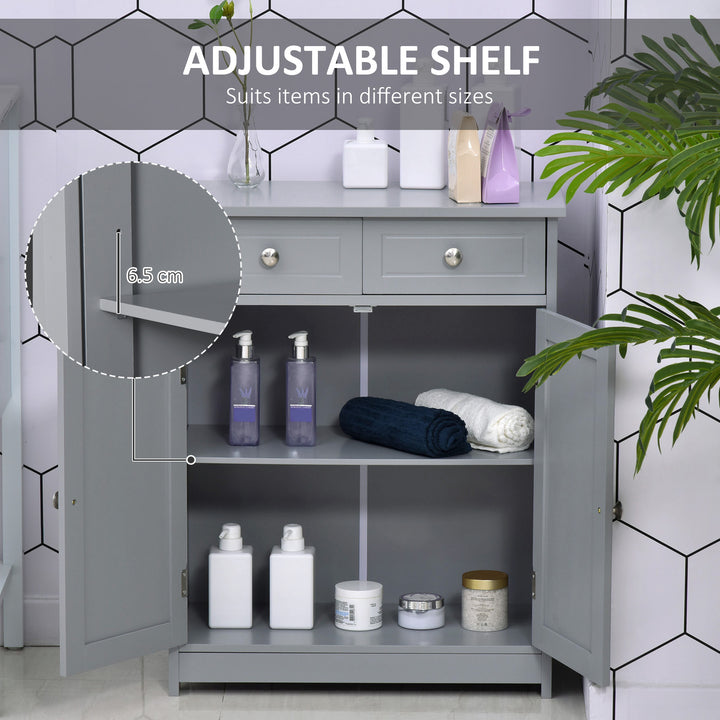 MCL 75x60cm Freestanding Bathroom Storage Cabinet Unit w/ 2 Drawers Cupboard Adjustable Shelf Metal Handles Traditional Style Grey
