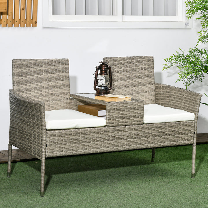 Outsunny Garden Loveseat 2 Seater Rattan Chair for Garden Outddor, with Glass