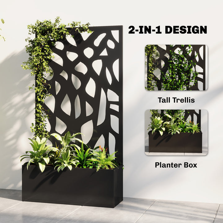 Metal Raised Garden Bed with Trellis, Outdoor Planter Box with Privacy
