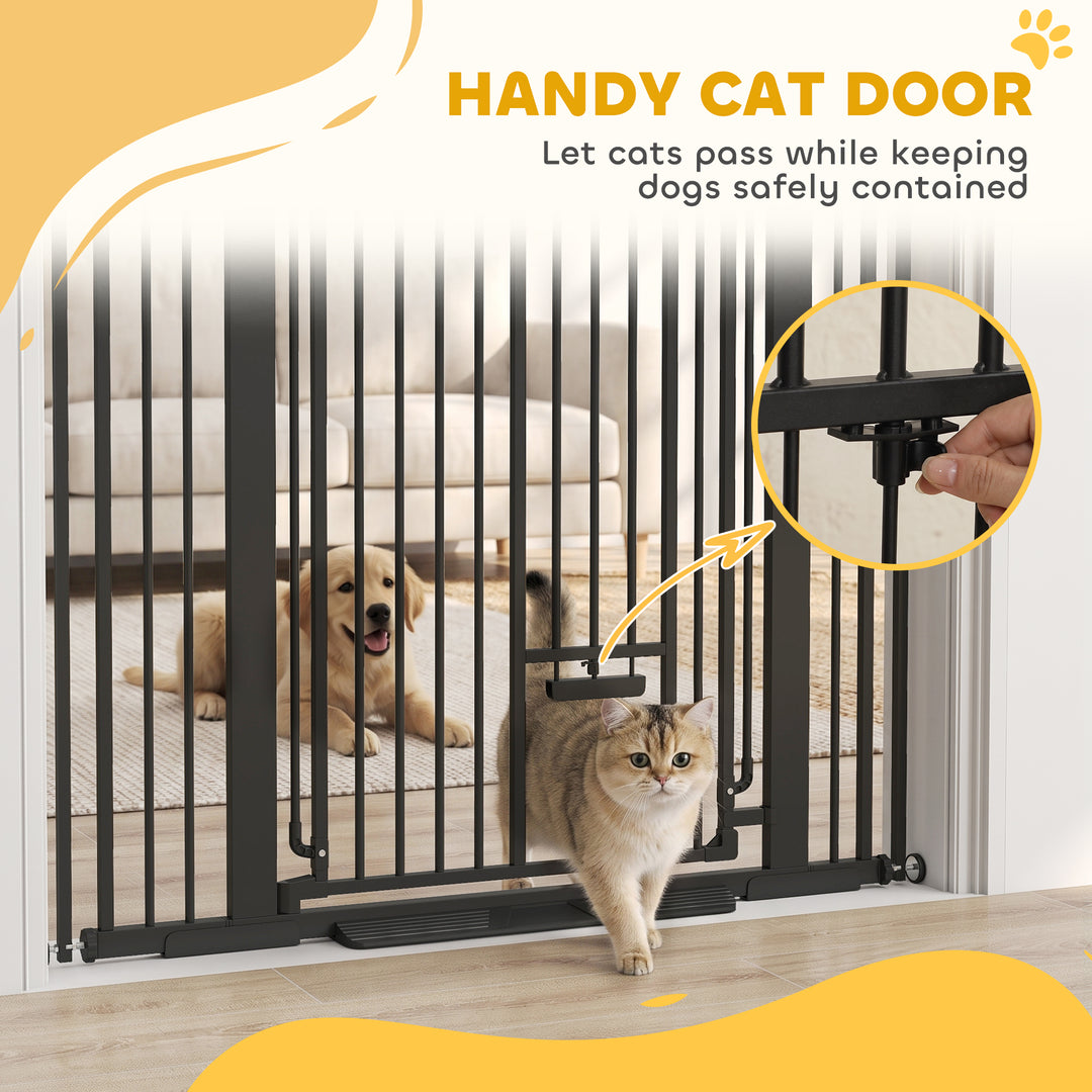 135cm Extra Tall Dog Gate with Cat Door, Fits Openings 81-108 cm Press