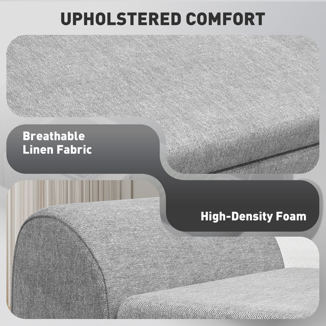 Storage Ottoman with Armrest, Upholstered Linen Storage Bench, Window Seat with Rubberwood Legs, Footstool for Bedroom Living Room, Hallway, Dark Grey