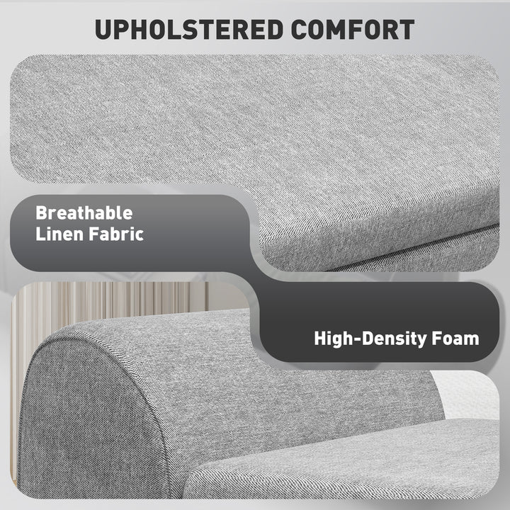 Storage Ottoman with Armrest, Upholstered Linen Storage Bench, Window Seat with Rubberwood Legs, Footstool for Bedroom Living Room, Hallway, Dark Grey