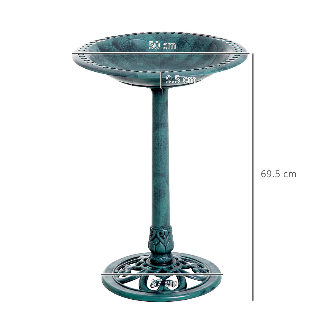 MCL Garden Bird Bath Outdoor Decrative Garden Feeder Stand with Scallop-like Pattern, Time-Worn Finish, 50cm, Green