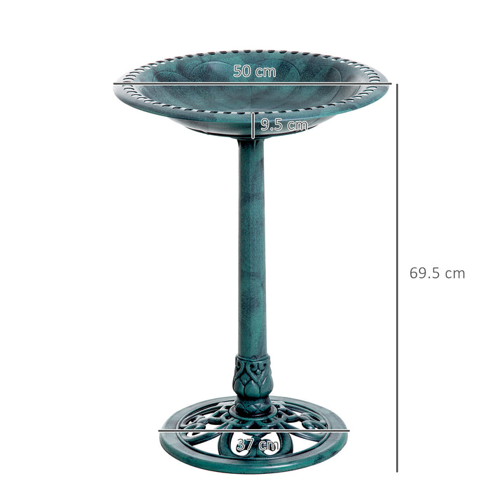 MCL Garden Bird Bath Outdoor Decrative Garden Feeder Stand with Scallop-like Pattern, Time-Worn Finish, 50cm, Green