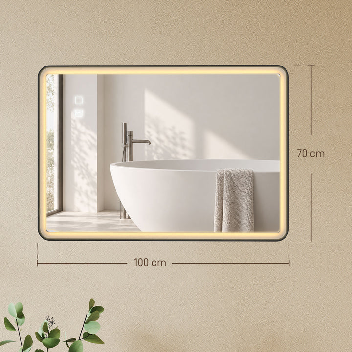 Bathroom Mirror with LED Lights, 100x70cm Rectangle Bathroom Mirror - view 3