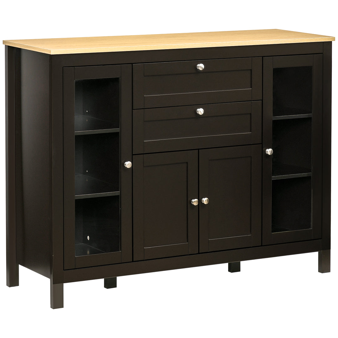 Modern Storage Cabinet, Sideboard with Oak Top, 4 Doors, 2 Drawers and