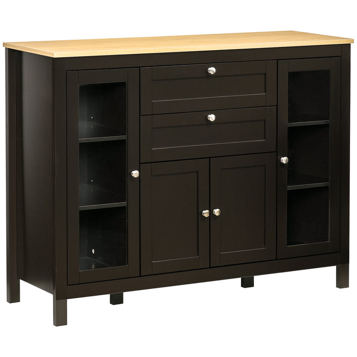Modern Storage Cabinet, Sideboard with Oak Top, 4 Doors, 2 Drawers and