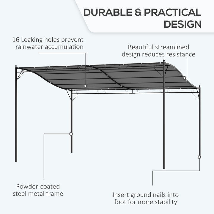 4 x 3 Meters Canopy Metal Wall Gazebo Awning Garden Marquee Shelter Door Porch - Grey