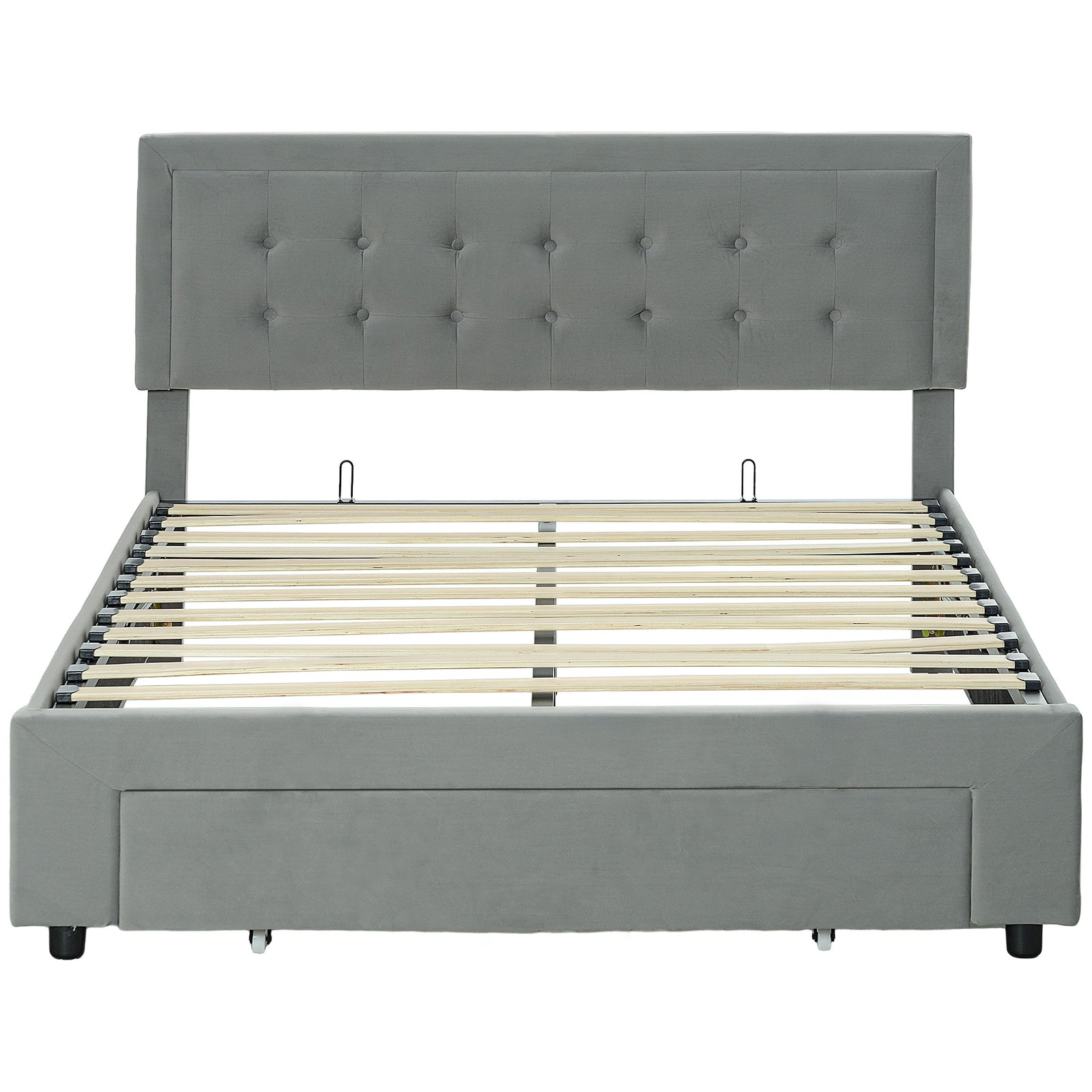 Double Size Ottoman Bed Frame, with Front Drawer - Grey