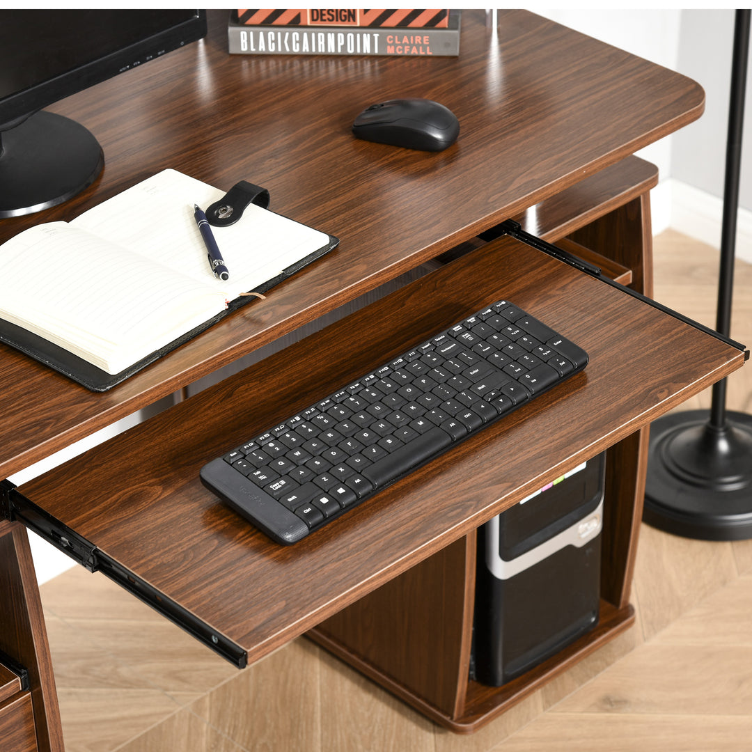 HOMCOM Computer Desk Office PC Table Workstation Gaming Study with Keyboard Tray, CPU Shelf, Drawers, Sliding Scanner Shelf, Brown