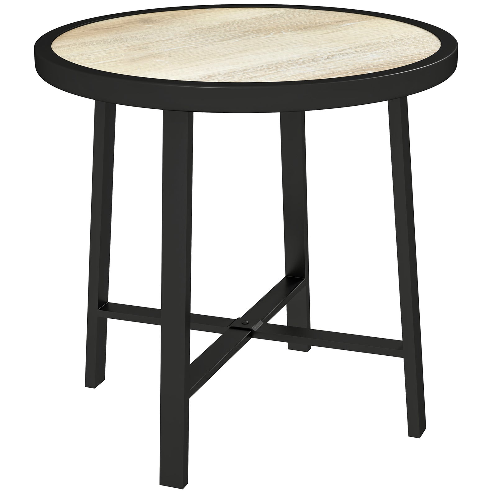 Round Small Garden Table, 50.5cm Outdoor Side Table with SPC Tabletop, Metal Frame and Anti-slip Foot Pads for Garden, Balcony, Nature Wood Finish