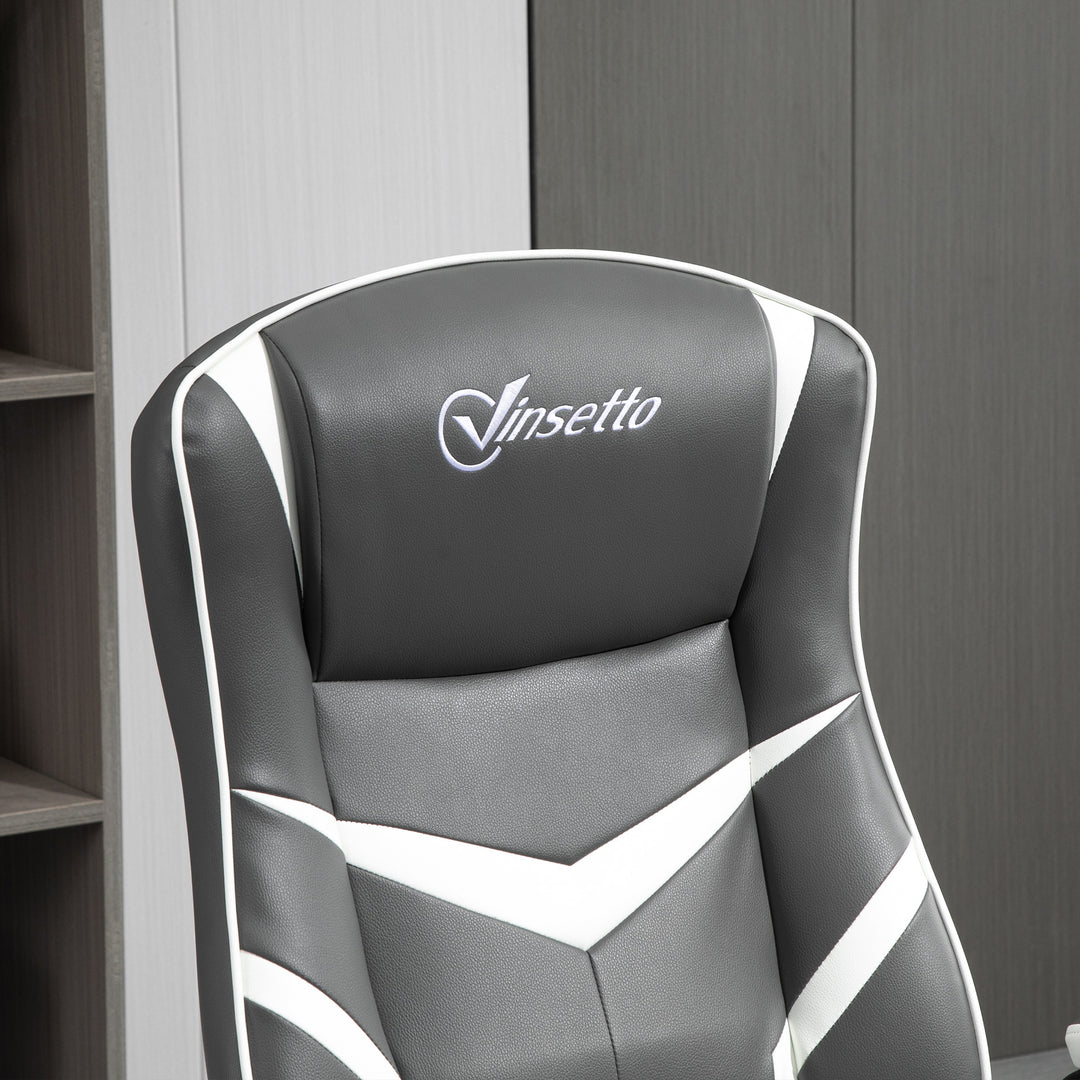 Gaming Chair Ergonomic Computer Chair with Adjustable Height Pedestal Base, Home Office Desk Chair PVC Leather Exclusive Swivel Chair Grey