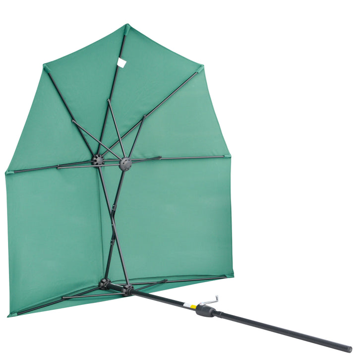 2m Half Parasol Market Umbrella Garden Balcony Parasol with Crank Handle, Base, Double-Sided Canopy, Dark Green